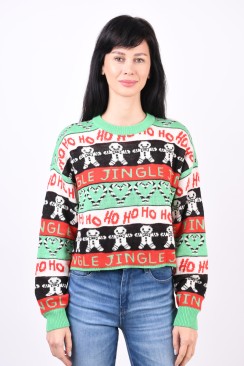 Pulover Dama Noisy May Nmmerry O-Neck Green /Black/White